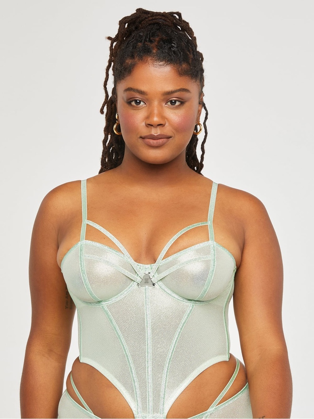 Savage X Fenty Size M (8-10) Going Platinum Mesh Bustier - Green Mist
